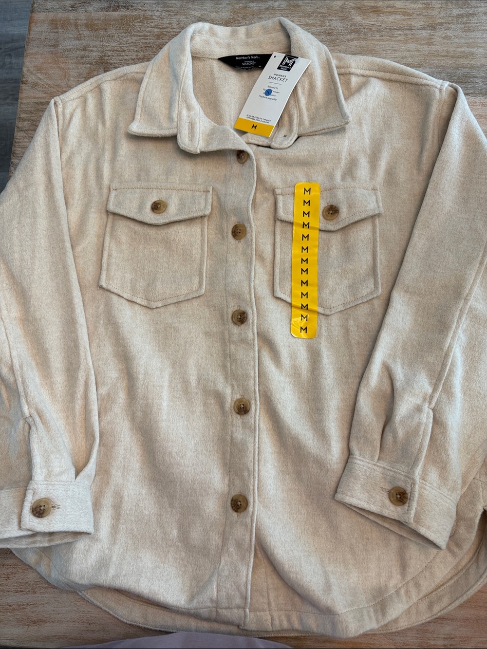 Members Mark Neutral Cream Shacket with Button Front
